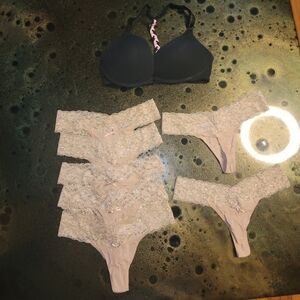 Victoria's Secret Bundle Thong Panties 7 Pair- Beige Size X-Small & 1 Bra 34C